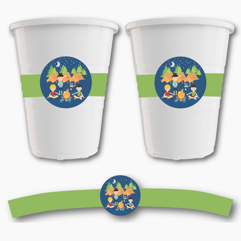 Boys Camp Out Birthday Party Cup Stickers