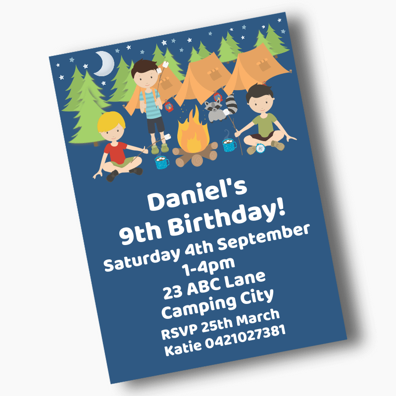 Personalised Boys Camp Out Birthday Party Invites