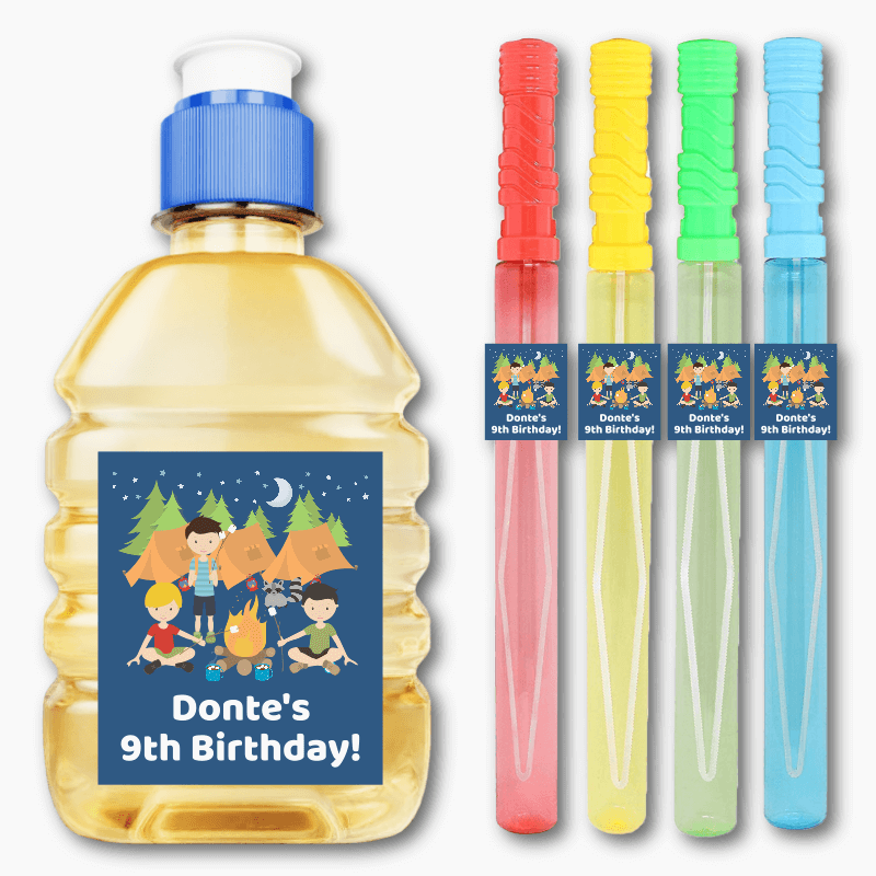 Personalised Boys Camp Out Birthday Party Rectangle Stickers