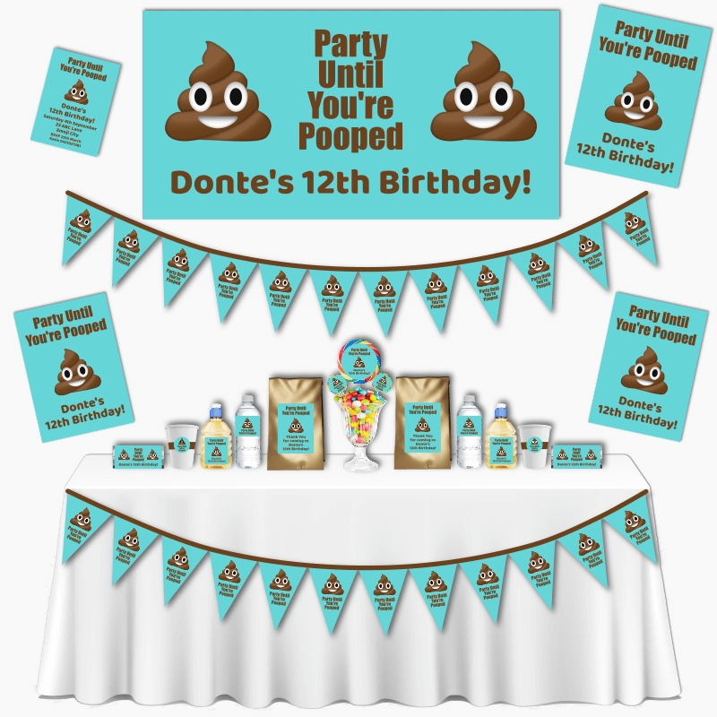 Personalised Boys Poop Emoji Grand Birthday Party Decorations Pack