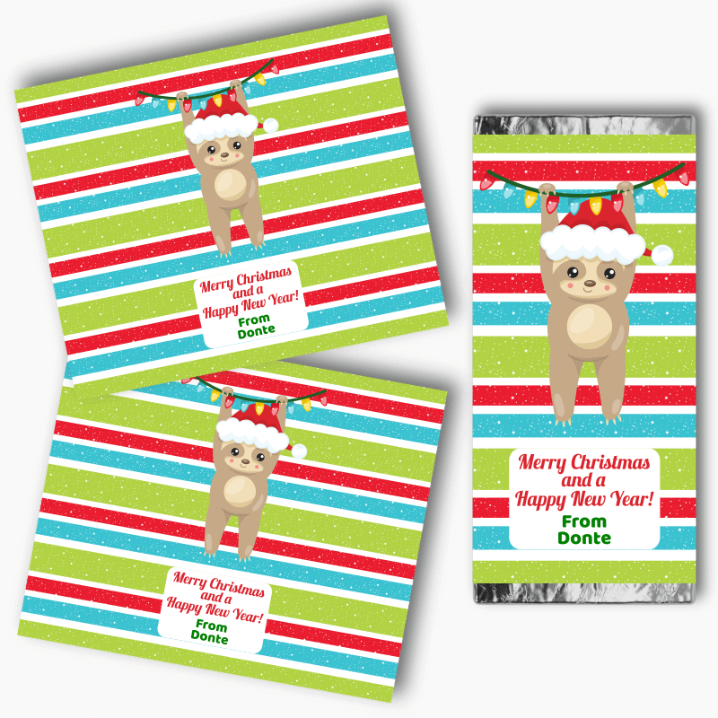 Personalised Sloth Christmas Gift Mini Chocolate Labels