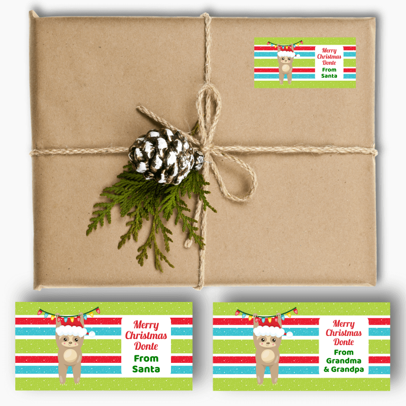 Personalised Boys Sloth Christmas Gift Labels