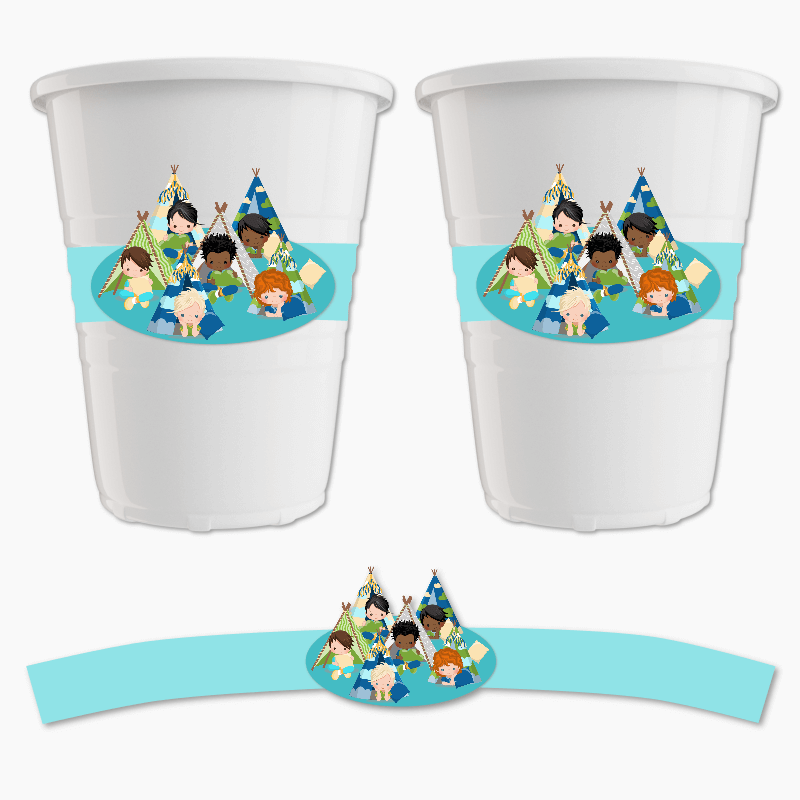 Boys Slumber Birthday Party Cup Stickers