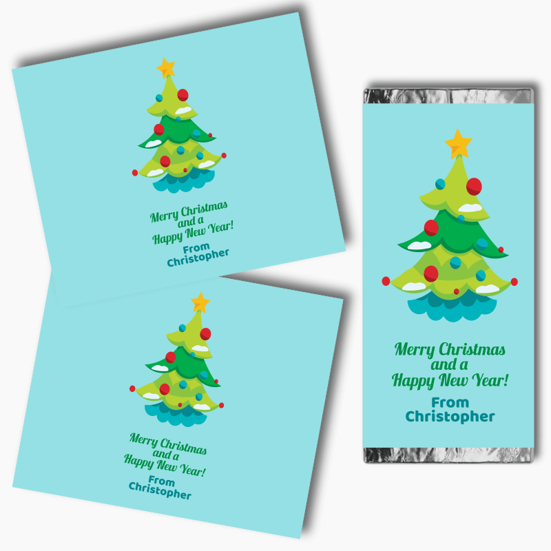Personalised Boys Xmas Tree Christmas Gift Mini Chocolate Labels