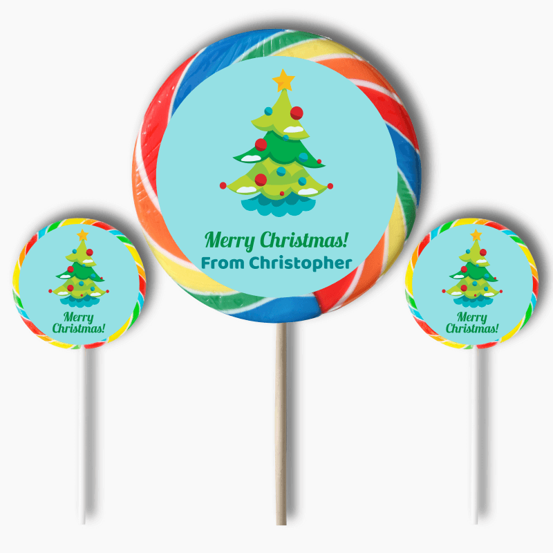 Personalised Boys Xmas Tree Christmas Gift Round Stickers
