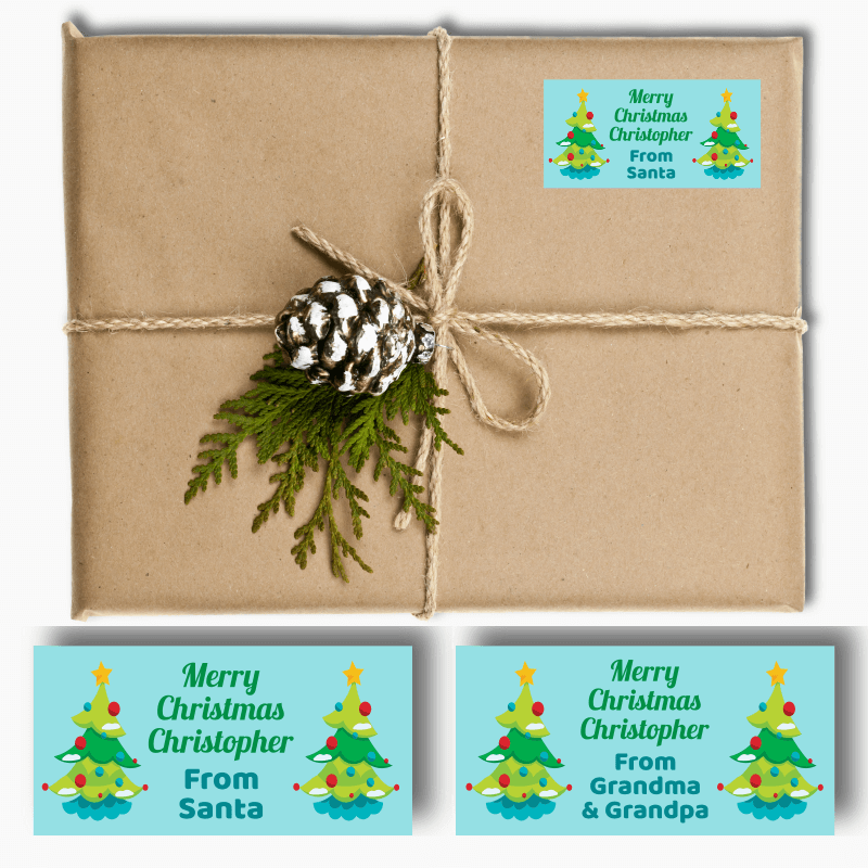 Personalised Boys Xmas Tree Christmas Gift Labels