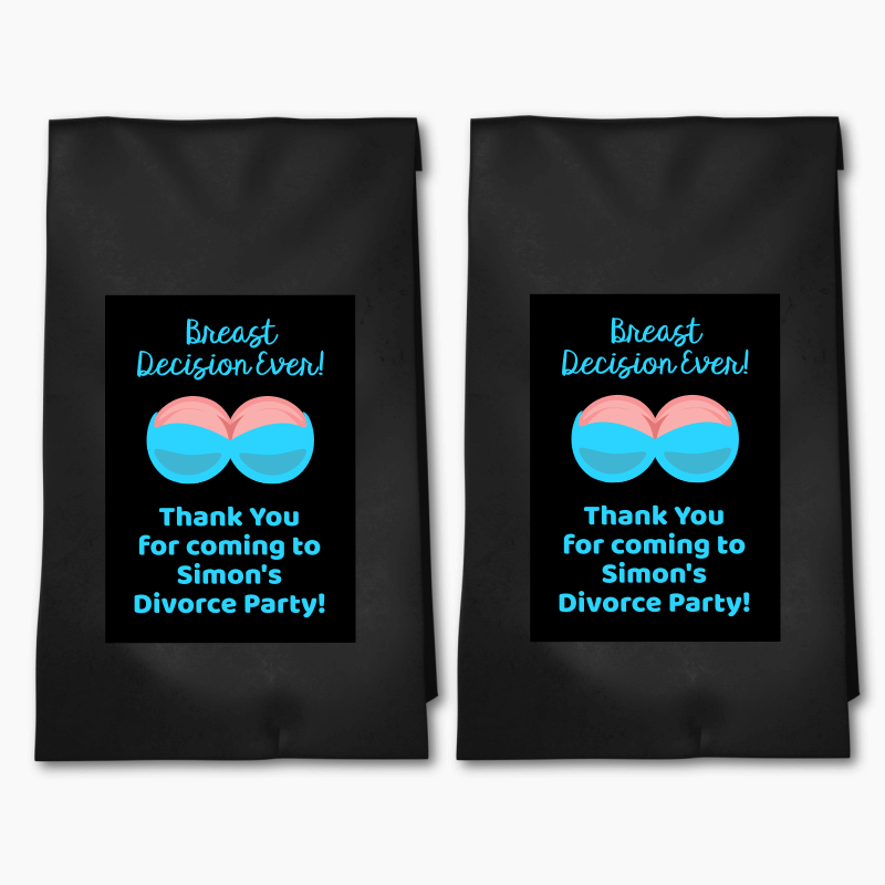 Personalised Breast Decision Ever Divorce Party Bags &amp; Labels