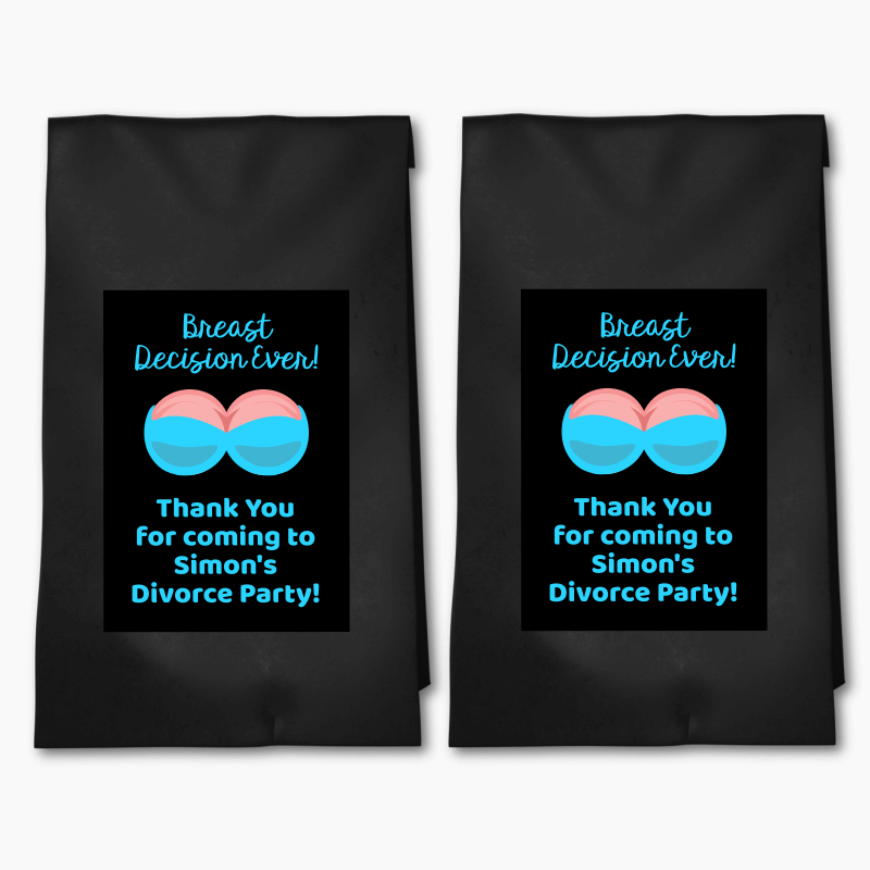 Personalised Breast Decision Ever Divorce Party Bags & Labels