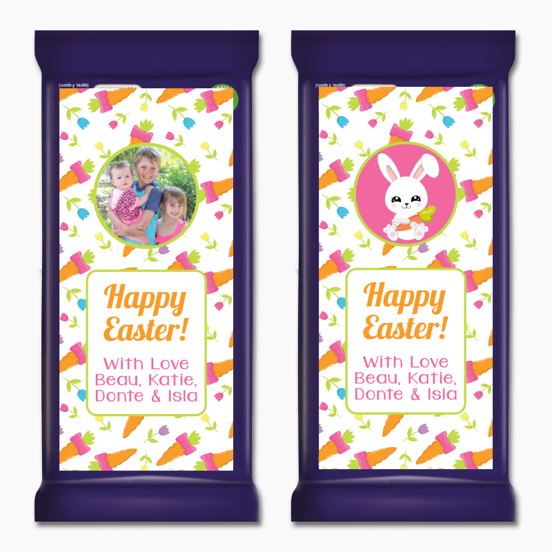 Custom &#39;Bunny &amp; Carrots&#39; Easter Gift Cadbury Chocolate Labels