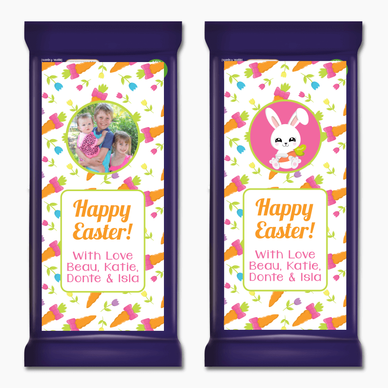 Custom 'Bunny & Carrots' Easter Gift Cadbury Chocolate Labels