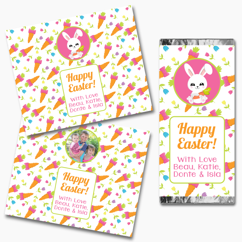 Custom 'Bunny & Carrots' Easter Gift Mini Chocolate Labels