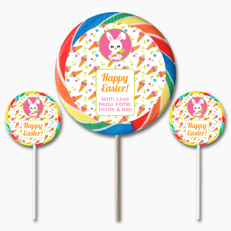 Bunny &amp; Carrots Easter Gift Round Lollipop Stickers