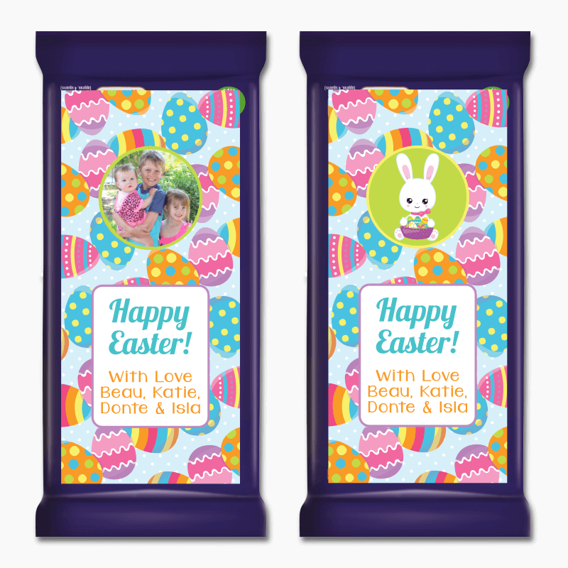 Personalised &#39;Bunny &amp; Egg&#39; Easter Gift Cadbury Chocolate Labels