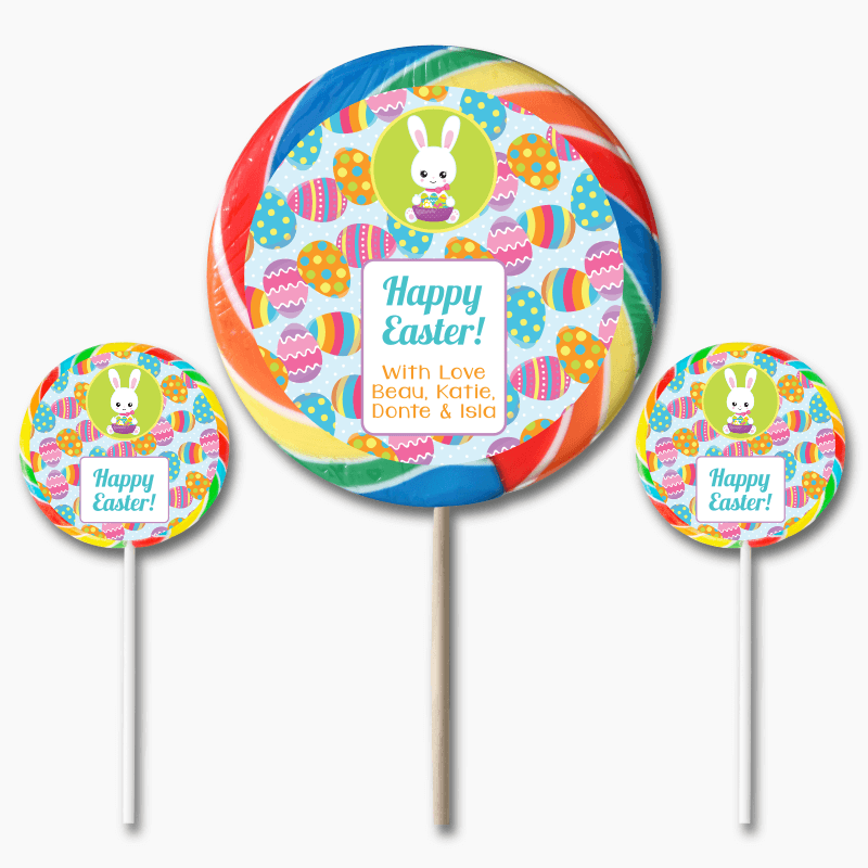 Personalised &#39;Bunny &amp; Egg&#39; Easter Gift Round Lollipop Stickers