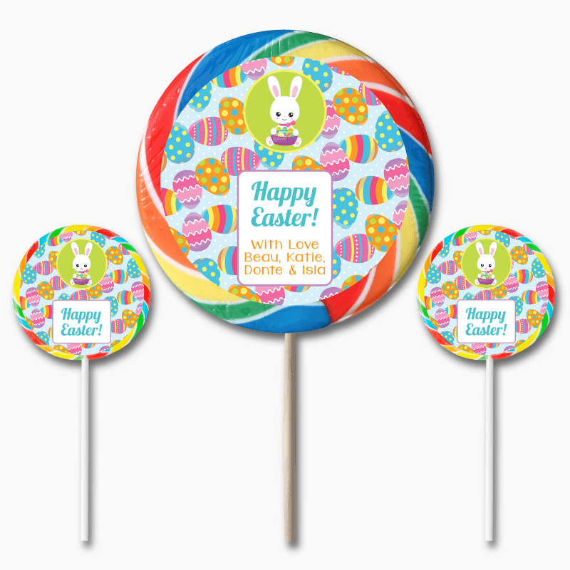 Personalised 'Bunny & Egg' Easter Gift Round Lollipop Stickers