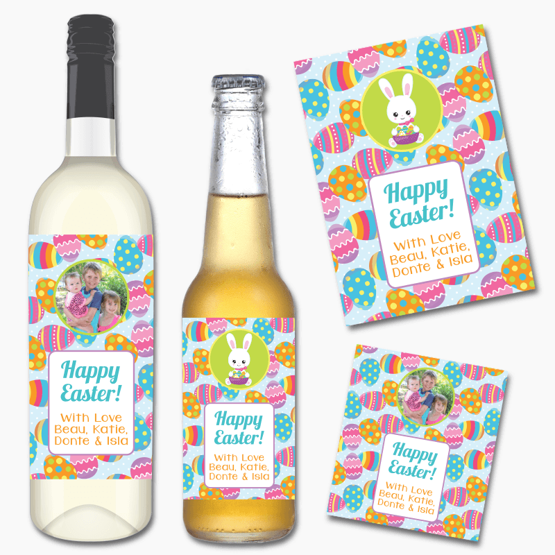 Personalised &#39;Bunny &amp; Egg&#39; Easter Gift Wine &amp; Beer Labels