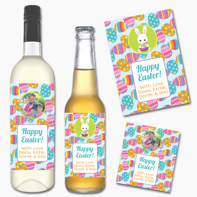 Personalised 'Bunny & Egg' Easter Gift Wine & Beer Labels