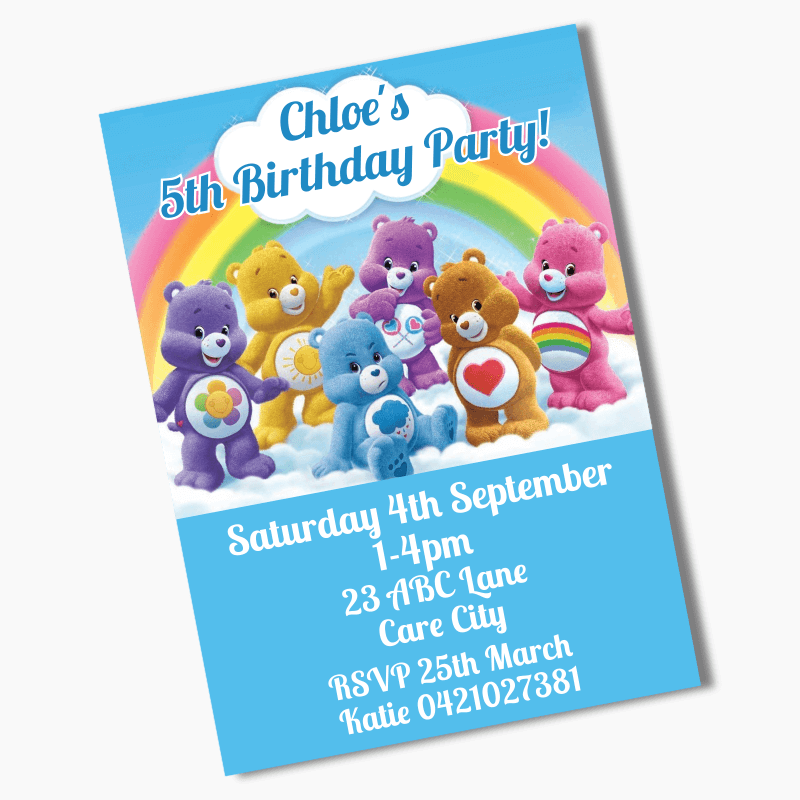 Personalised Care Bears Birthday Party Invites