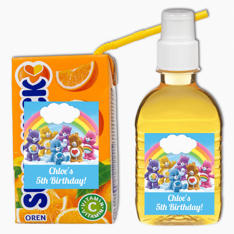 Personalised Care Bears Birthday Party Drink Labels