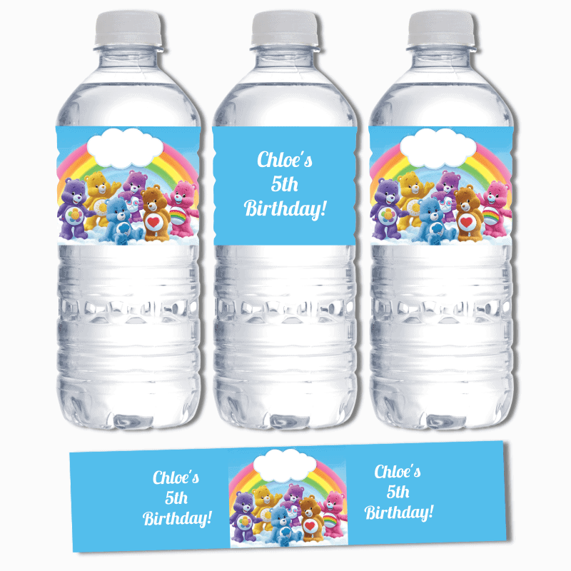 Personalised Care Bears Birthday Party Water Bottle Labels