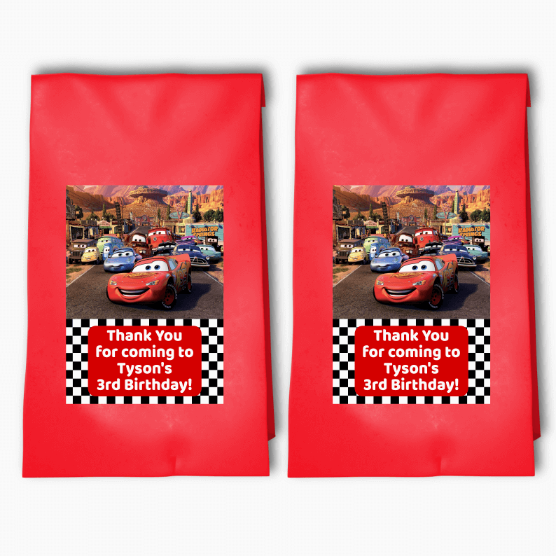 Personalised Cars Lightning McQueen Party Bags & Labels