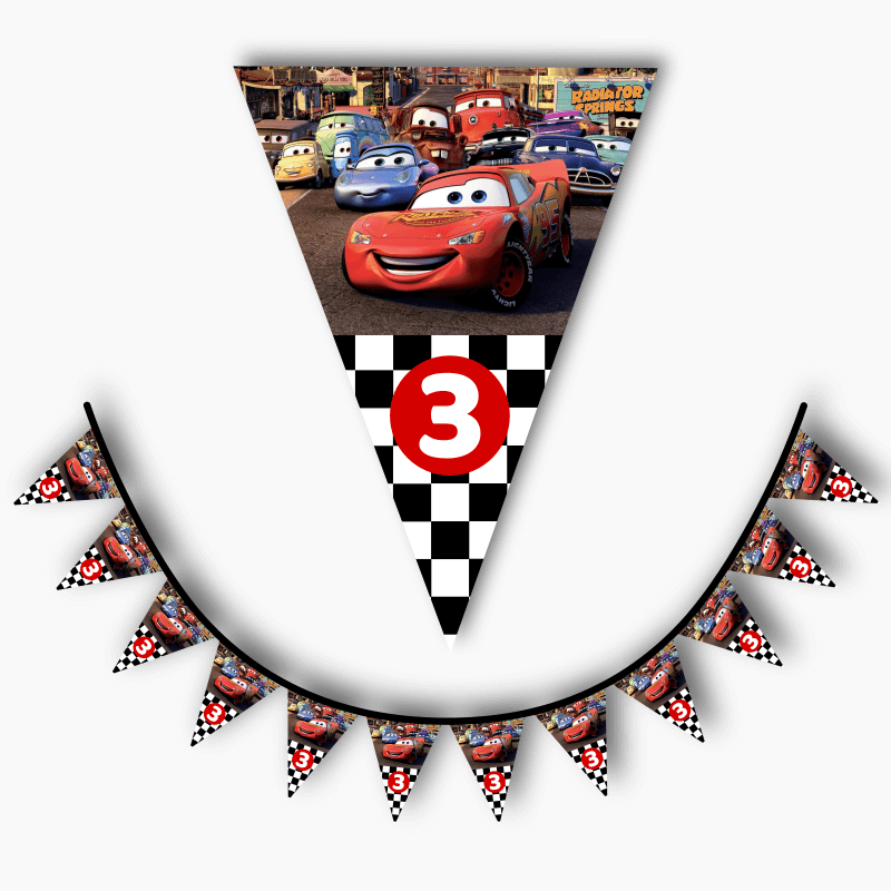 Personalised Cars Lightning McQueen Birthday Party Flag Bunting with Age