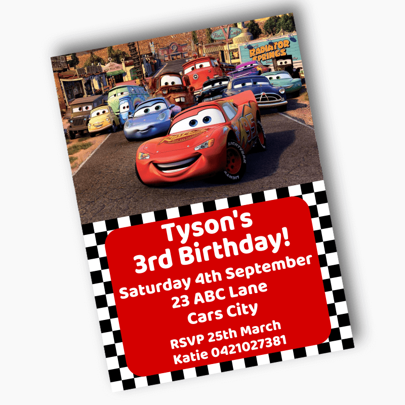Personalised Cars Lightning McQueen Birthday Party Invites