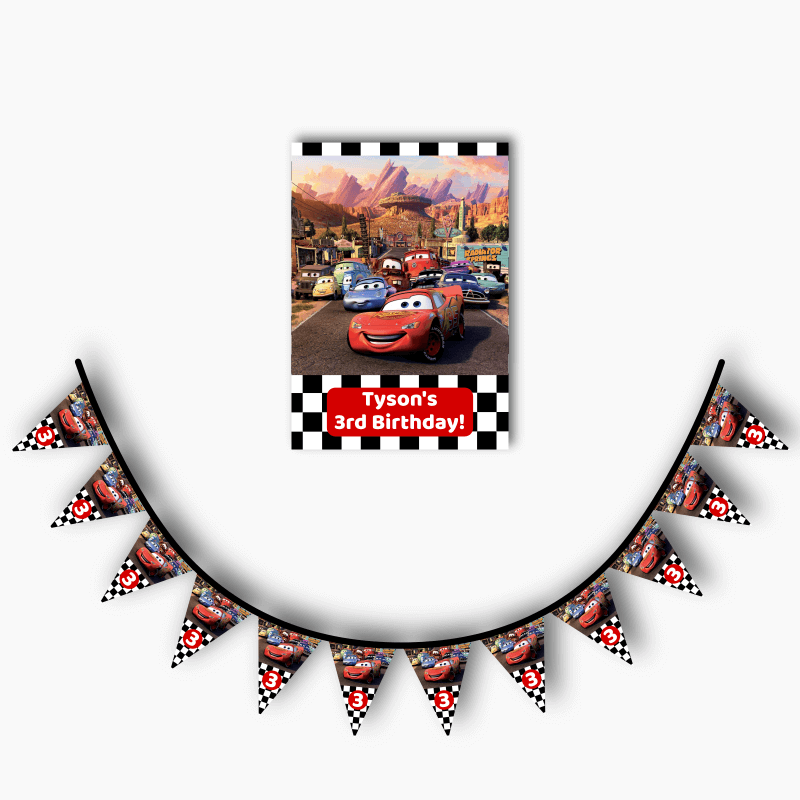 Personalised Cars Lightning McQueen Party Poster & Flag Bunting Combo