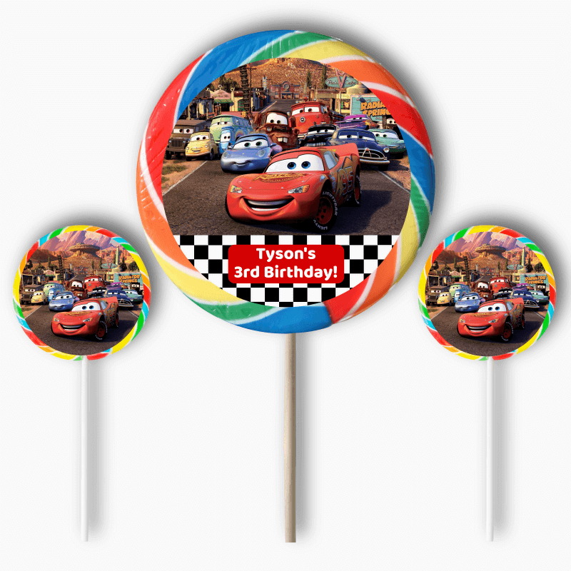 Personalised Cars Lightning McQueen Birthday Party Round Stickers
