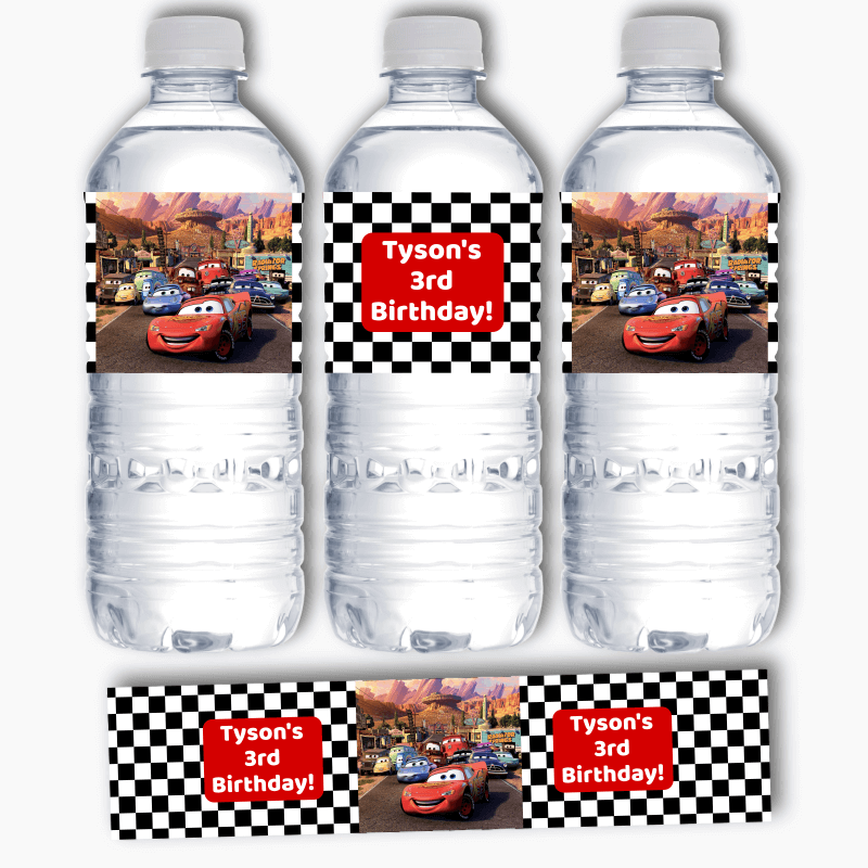 Personalised Cars Lightning McQueen Birthday Party Water Bottle Labels