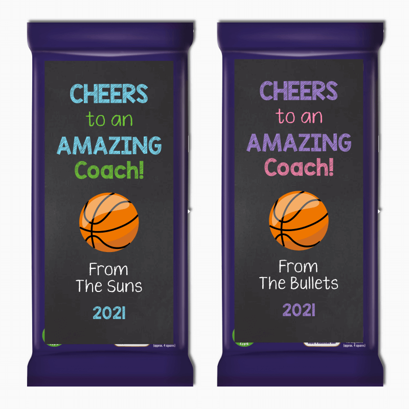 Cheers Basketball Coach Gift Cadbury Chocolate Labels