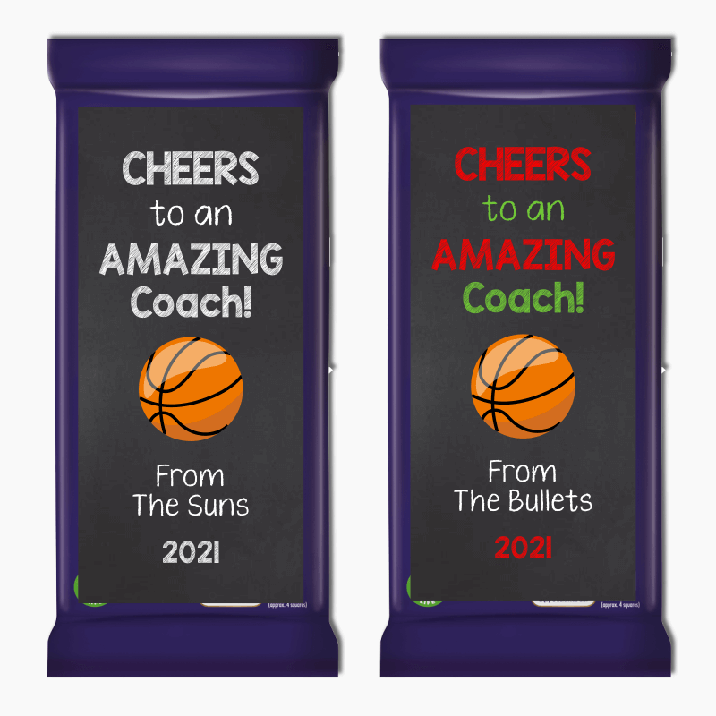 Personalised Basketball Coach Gift Cadbury Chocolate Labels