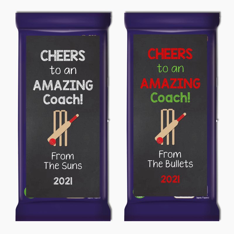 Cheers Cricket Coach Gift Cadbury Chocolate Labels