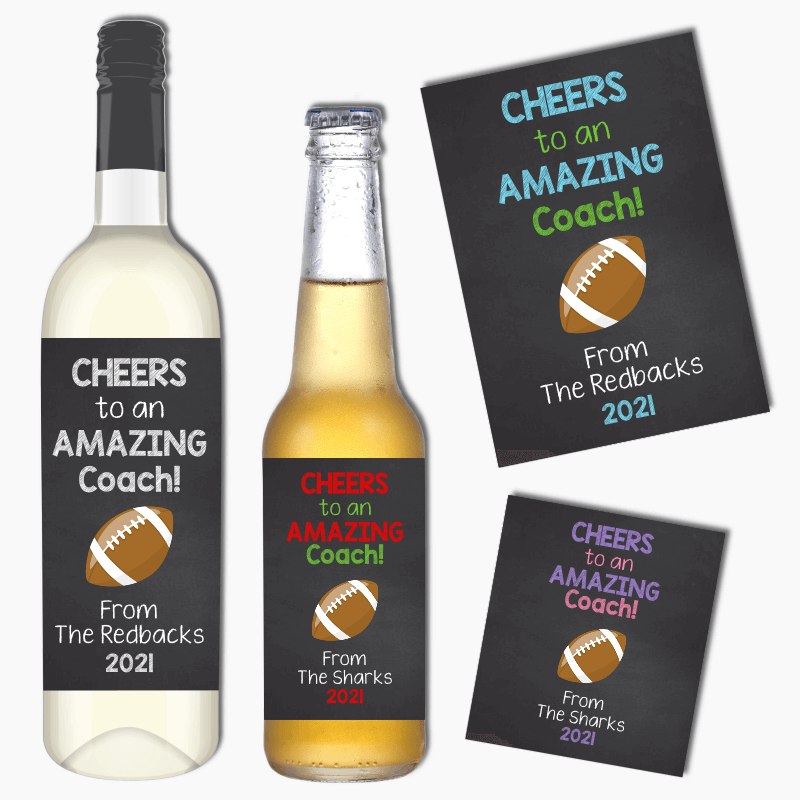 Cheers Football Coach Gift Wine &amp; Beer Labels