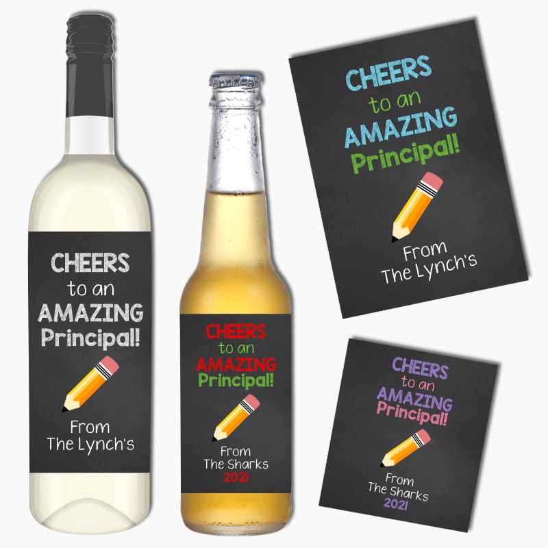 Cheers Principal Thank You Gift Wine & Beer Labels with Photo
