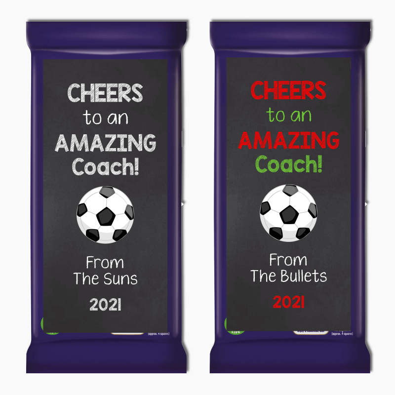 Personalised Soccer Coach Gift Cadbury Chocolate Labels