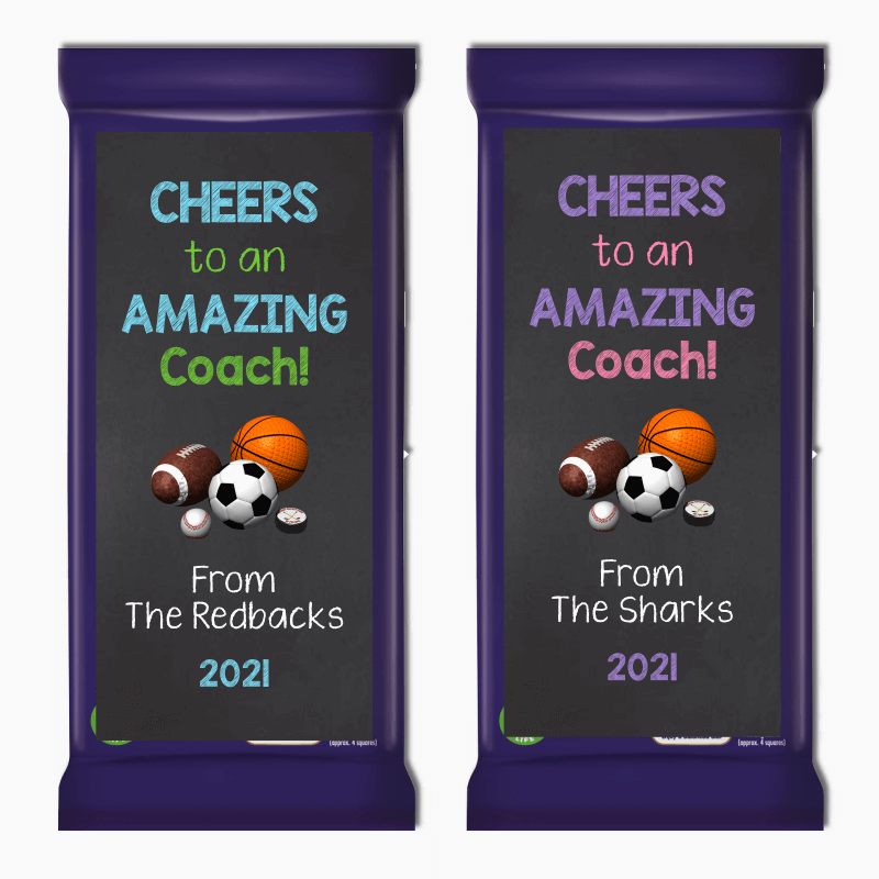 Cheers Sports Coach Gift Cadbury Chocolate Labels