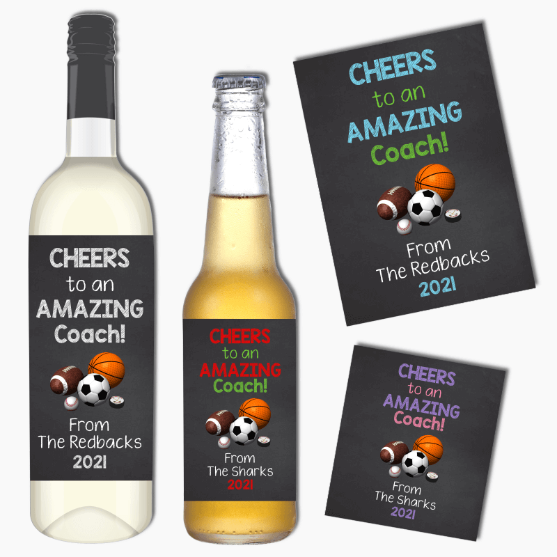 Cheers Sports Coach Gift Wine &amp; Beer Labels