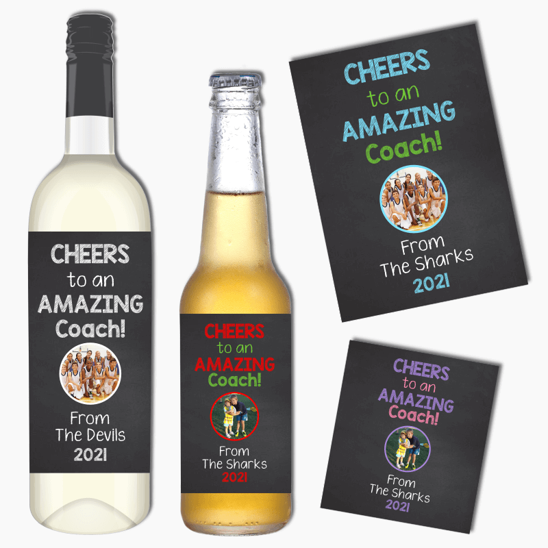 Sports Coach Gift Wine &amp; Beer Labels with Photo