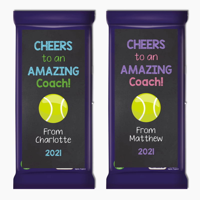 Personalised Tennis Coach Gift Cadbury Chocolate Labels