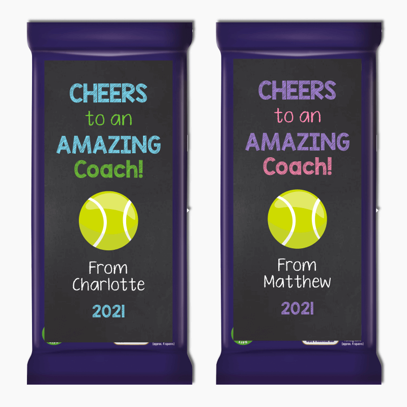 Cheers Tennis Coach Gift Cadbury Chocolate Labels