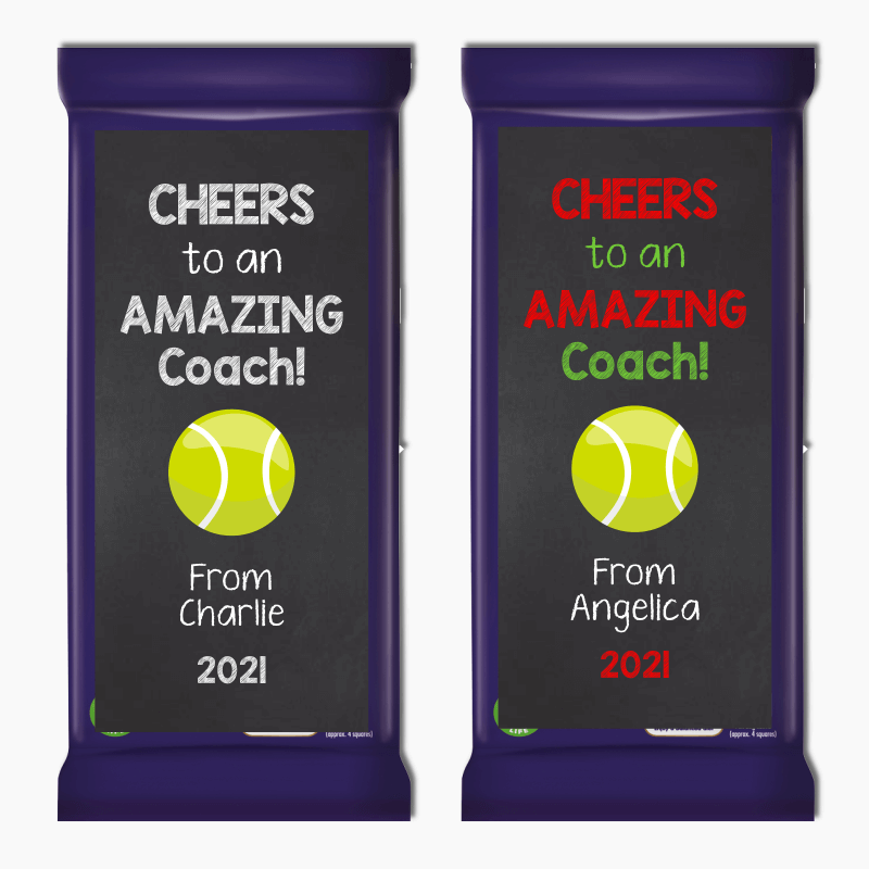 Cheers Tennis Coach Gift Cadbury Chocolate Labels