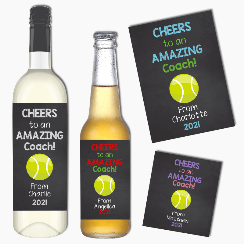 Cheers Tennis Coach Gift Wine & Beer Labels