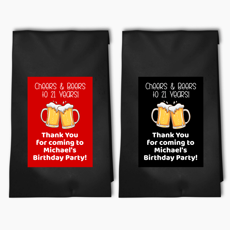 Personalised Cheers & Beers Birthday Party Bags & Labels 1