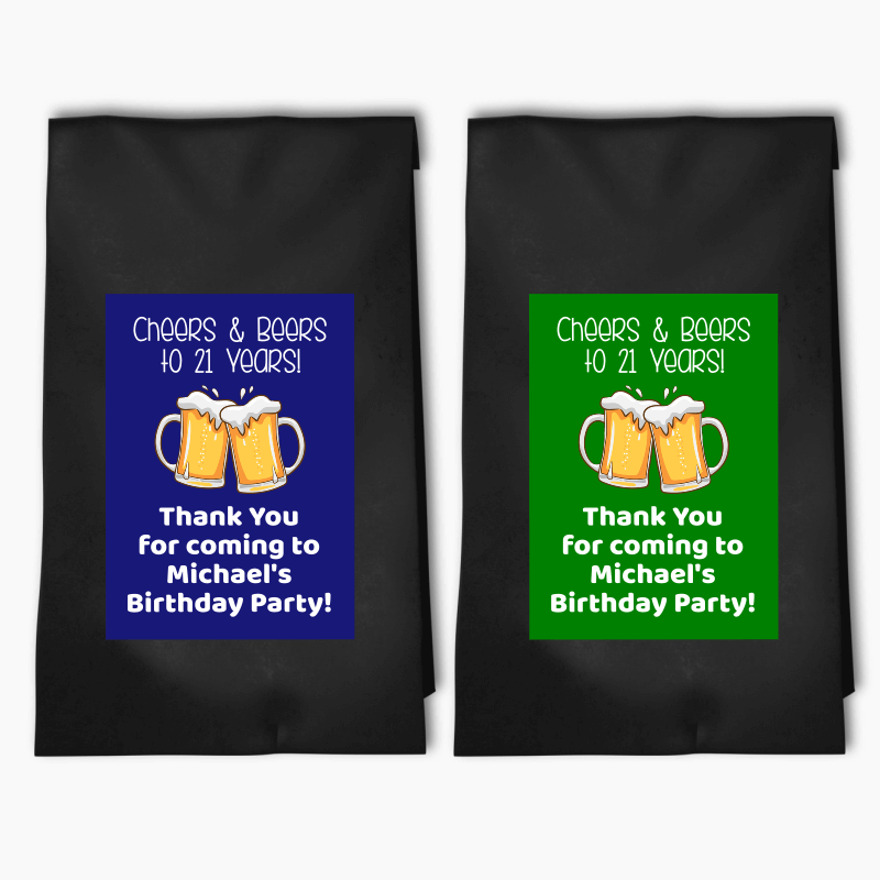 Personalised Cheers & Beers Birthday Party Bags & Labels 1