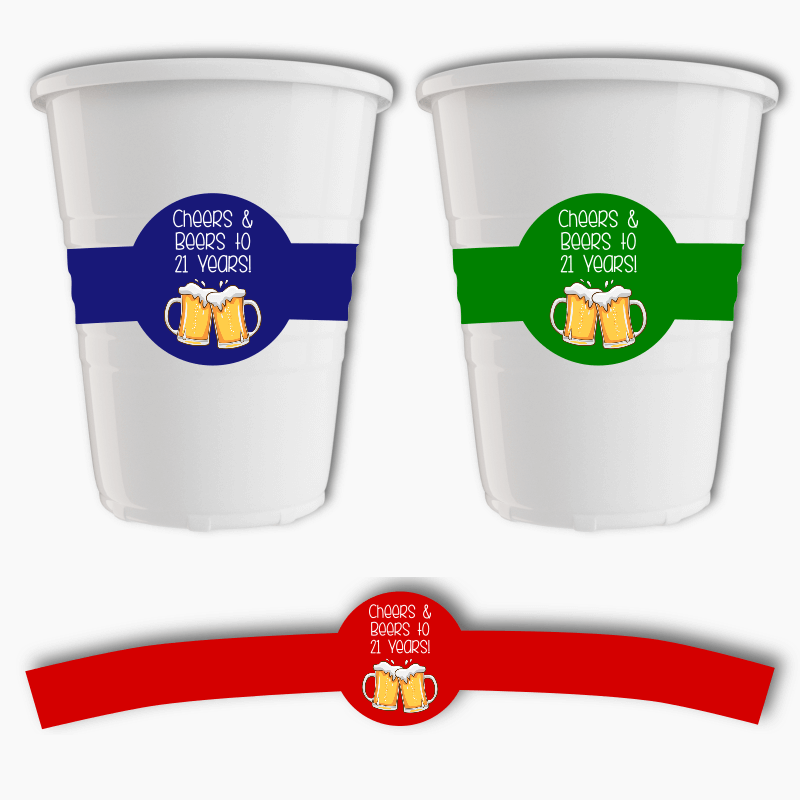 Personalised Cheers &amp; Beers Birthday Party Cup Stickers