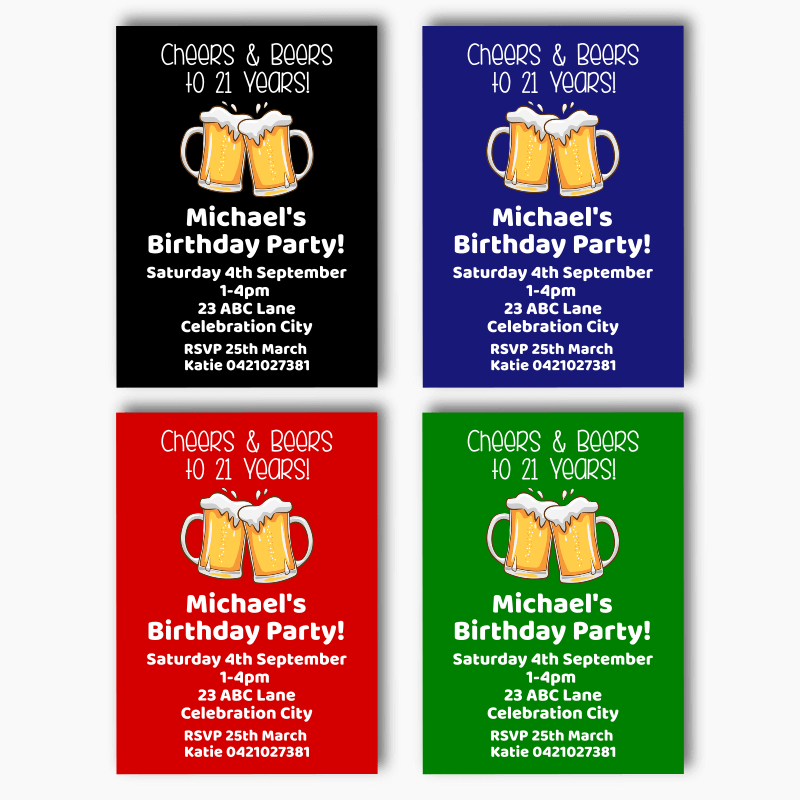 Red Cheers & Beers Birthday Party Invites