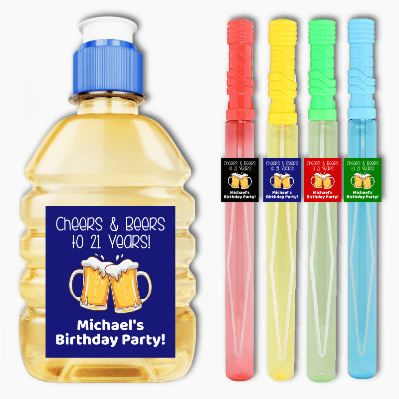 Cheers & Beers Birthday Party Rectangle Favour Stickers