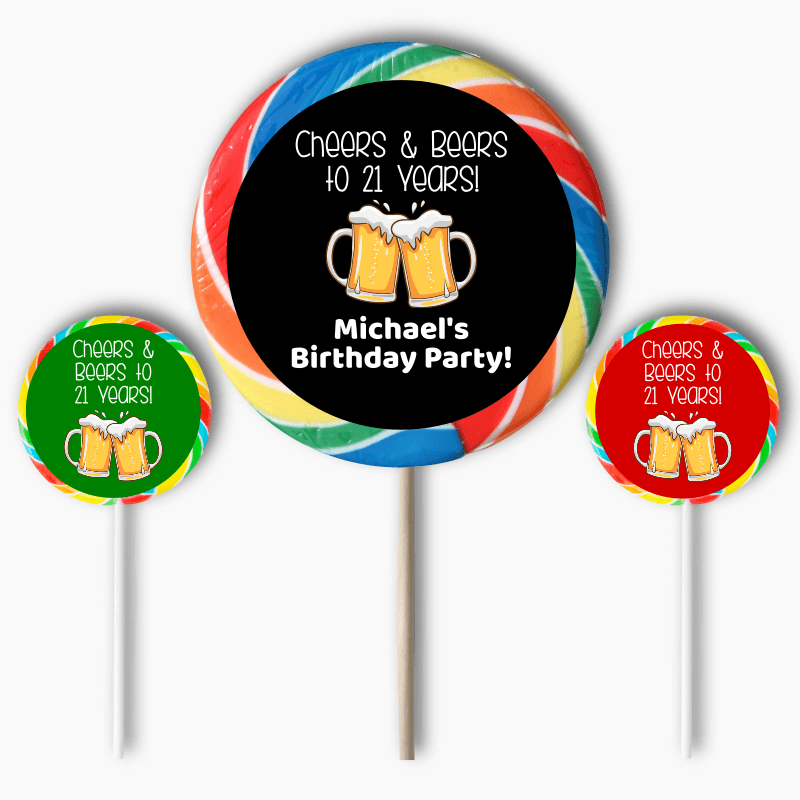 Personalised Cheers &amp; Beers Birthday Party Round Stickers