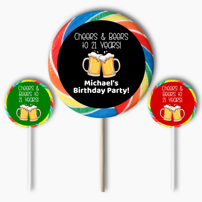 Personalised Cheers & Beers Birthday Party Round Stickers